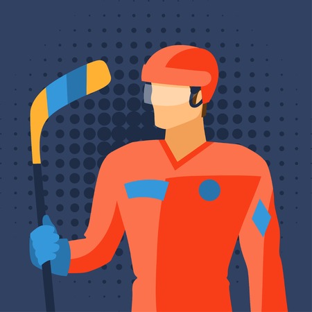 Man in hockey gear stands with stick.のイラスト素材