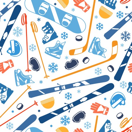 Winter sports seamless pattern with equipment flat icons.のイラスト素材