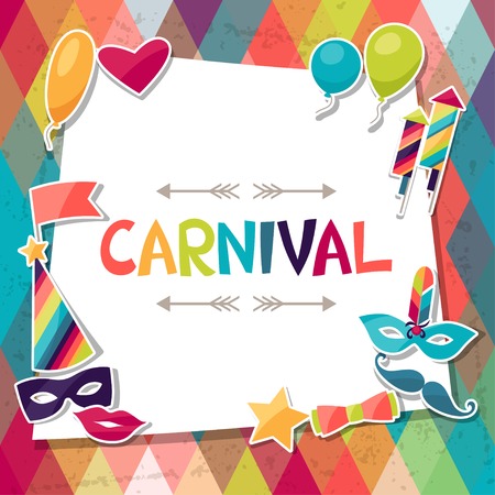 Celebration background with carnival stickers and objects.のイラスト素材
