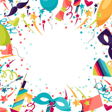 Celebration festive background with carnival icons and objects.のイラスト素材