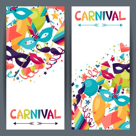 Celebration vertical banners with carnival icons and objects.のイラスト素材