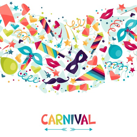 Celebration seamless pattern with carnival icons and objects.のイラスト素材