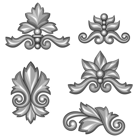 Set of baroque ornamental antique silver scrolls and vignettes.のイラスト素材