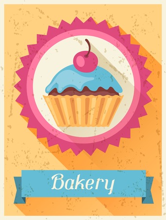 Bakery retro poster background design in flat style.のイラスト素材
