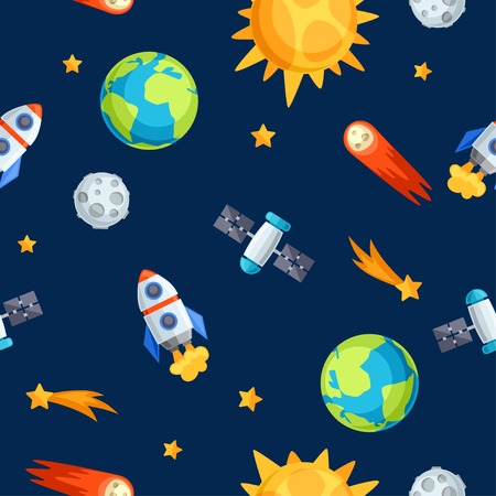 Seamless pattern of solar system, planets and celestial bodies.のイラスト素材