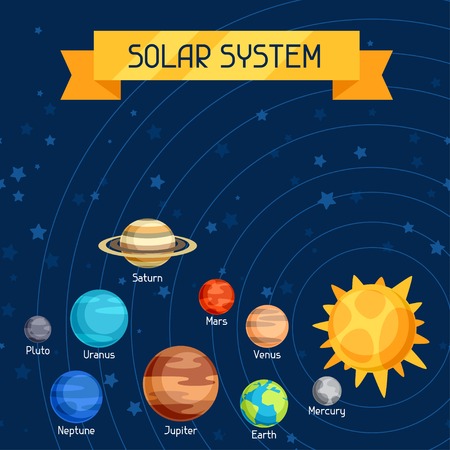 Cosmic illustration with planets of the solar system.のイラスト素材