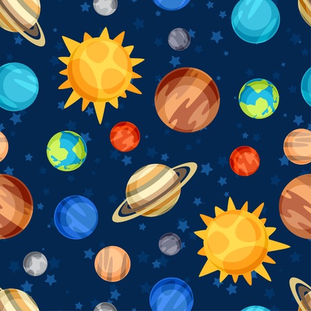 Cosmic seamless pattern with planets of the solar system.のイラスト素材