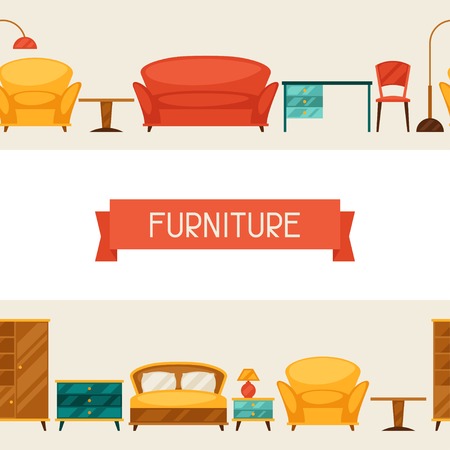 Interior seamless pattern with furniture in retro style.のイラスト素材