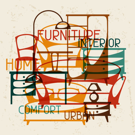 Interior background with furniture in retro style.のイラスト素材