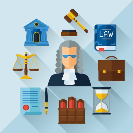 Law icons background in flat design style.のイラスト素材
