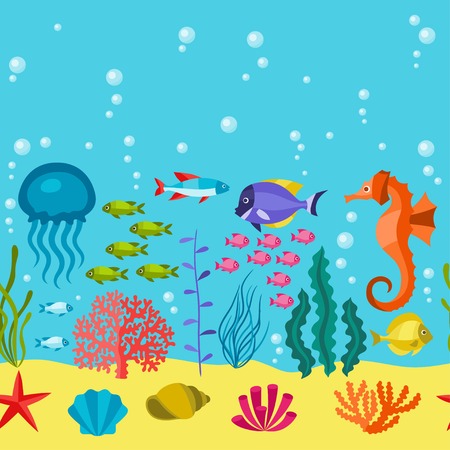 Marine life seamless pattern with sea animals.のイラスト素材