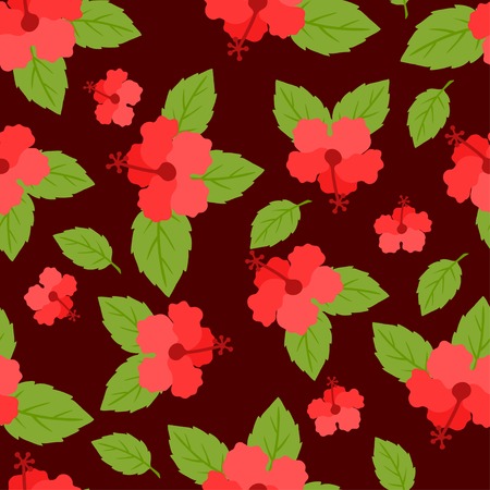 Seamless tropical pattern with stylized hibiscus flowers.のイラスト素材