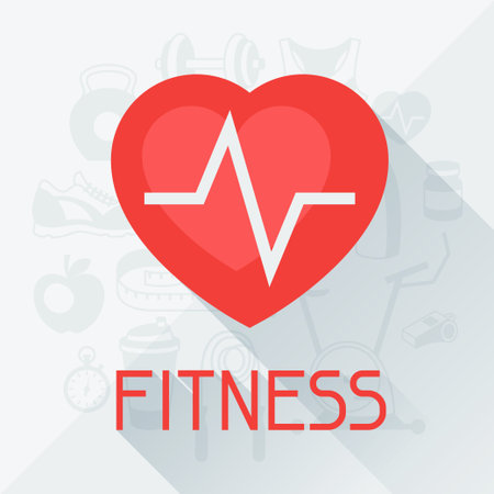 Sports background with fitness icons in flat style.のイラスト素材