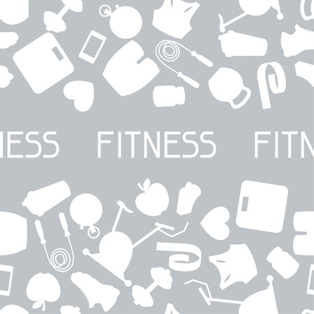 Sports seamless pattern with fitness icons in flat style.のイラスト素材
