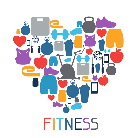 Sports background with fitness icons in flat style.のイラスト素材