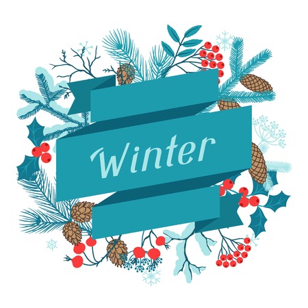 Merry Christmas background with stylized winter branches.のイラスト素材