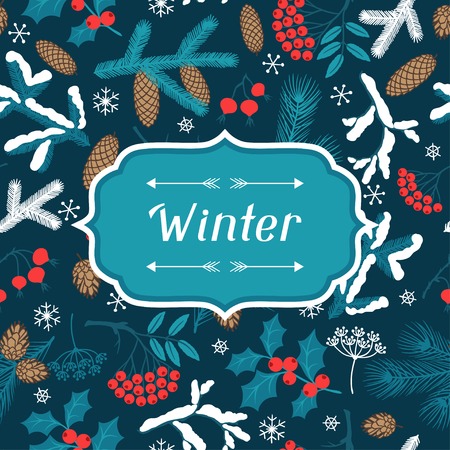 Merry Christmas background with stylized winter branches.のイラスト素材