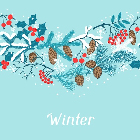 Merry Christmas seamless pattern with winter branches.のイラスト素材