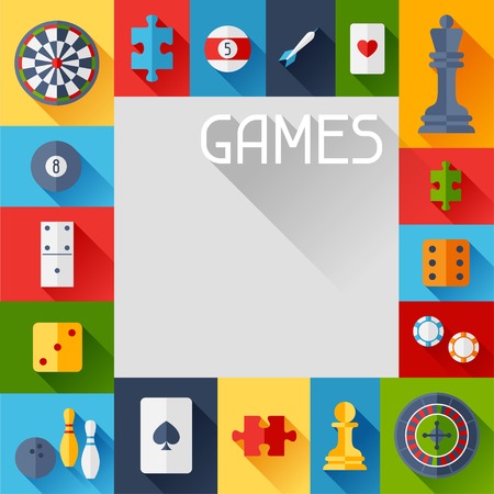 Background with game icons in flat design style.のイラスト素材