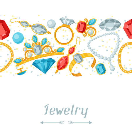 Seamless pattern with beautiful jewelry and precious stones.のイラスト素材