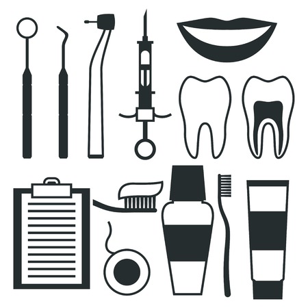 Medical dental equipment icons set in flat style.のイラスト素材