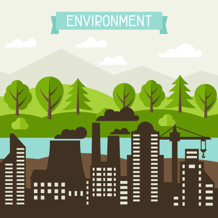 Environmental pollution ecology concept illustration in flat style.のイラスト素材