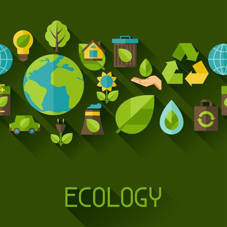 Ecology seamless pattern with environment icons.のイラスト素材