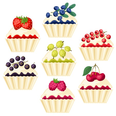Set of cupcakes with various filling.のイラスト素材