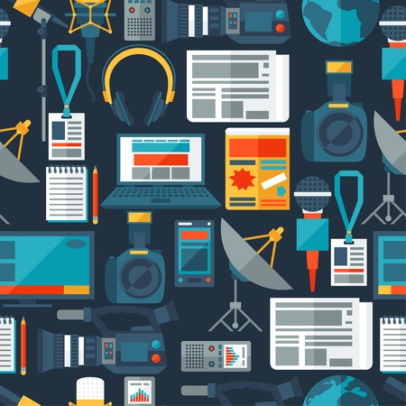 Seamless pattern with journalism icons.のイラスト素材