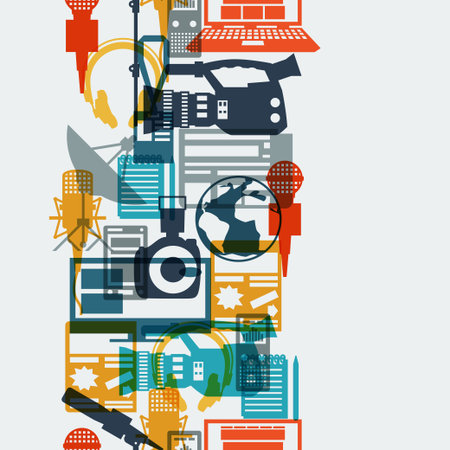 Seamless pattern with journalism icons.のイラスト素材