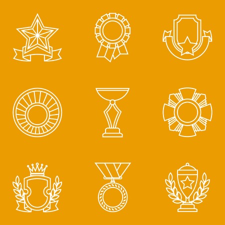 Trophy and awards icons set in linear style.のイラスト素材