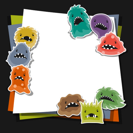 Background with little angry viruses and monsters.のイラスト素材