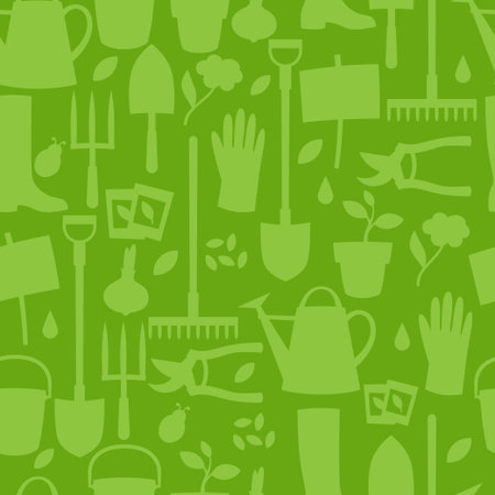 Background with garden design elements and iconsのイラスト素材