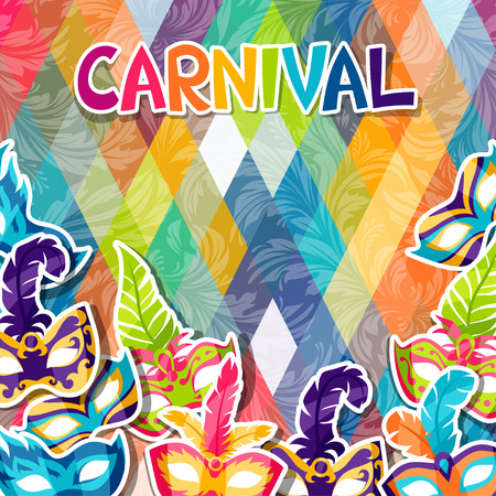Celebration festive background with carnival masks stickersのイラスト素材