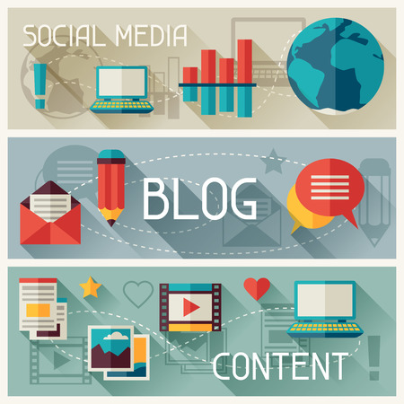 Media and banners set design with blog iconsのイラスト素材