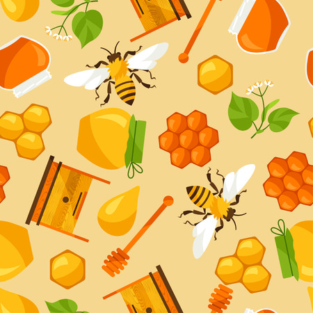 Seamless pattern with honey and bee objectsのイラスト素材