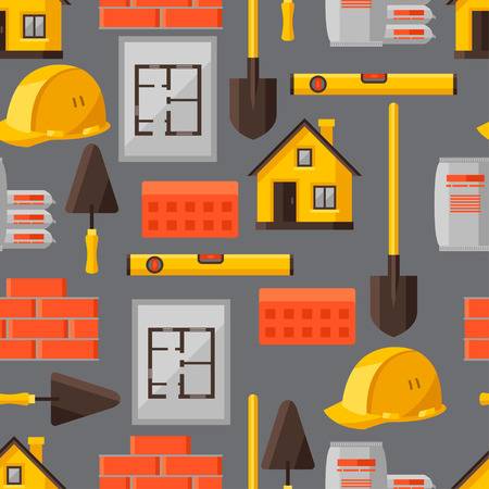 Industrial seamless pattern with housing construction objectsのイラスト素材