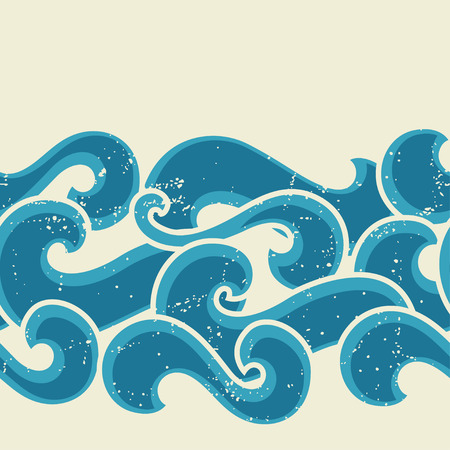 Grunge retro seamless pattern with abstract curly wavesのイラスト素材