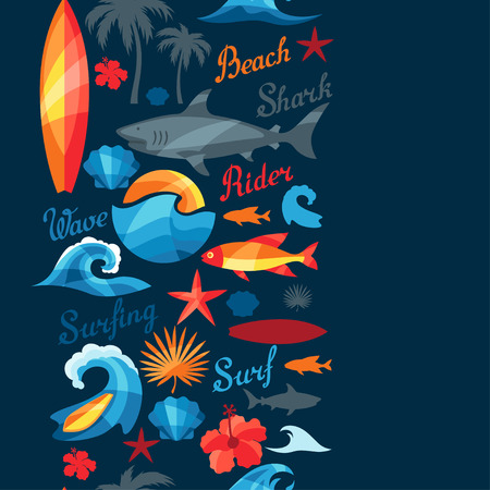 Seamless pattern with surfing design elements and objectsのイラスト素材