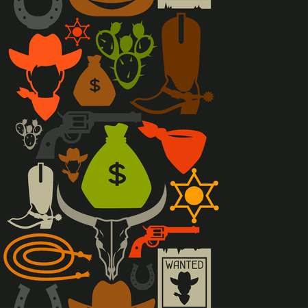 Wild west seamless pattern with cowboy objects and design elementsのイラスト素材