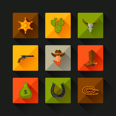 Wild west cowboy objects and design elementsのイラスト素材
