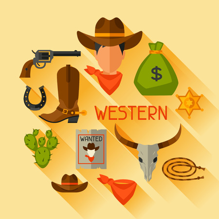 Wild west cowboy objects and design elementsのイラスト素材