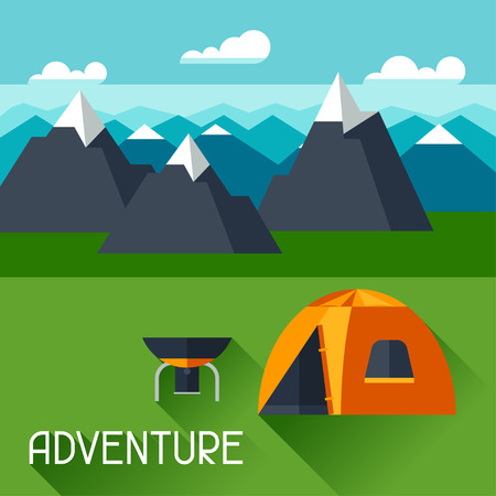 Background with illustration of mountain landscape in flat styleのイラスト素材
