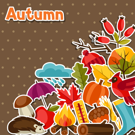 Background design with autumn sticker icons and objects.のイラスト素材