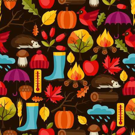 Seamless pattern with autumn icons and objects.のイラスト素材