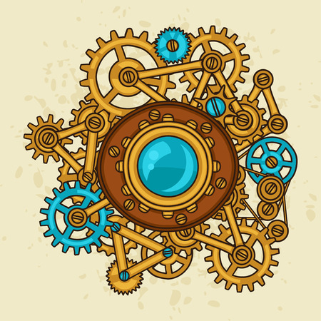 Steampunk collage of metal gears in doodle style.のイラスト素材