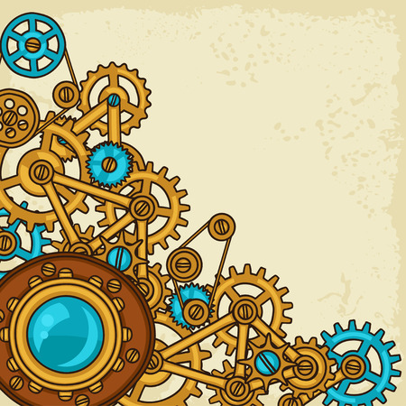 Steampunk collage of metal gears in doodle style.のイラスト素材