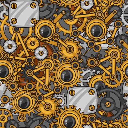 Steampunk seamless pattern of metal gears in doodle style.のイラスト素材