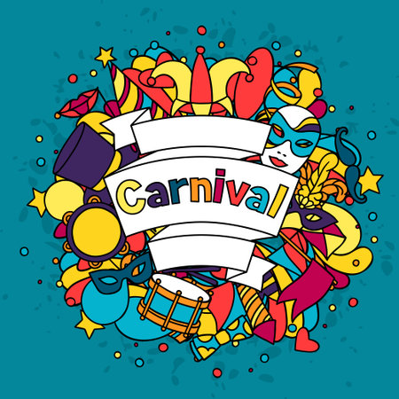 Carnival show background with doodle icons and objects.のイラスト素材