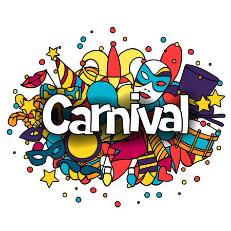 Carnival show background with doodle icons and objects.のイラスト素材